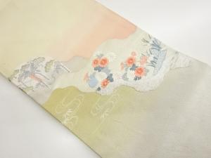 綴れ道長取に菊・菖蒲・松・藤模様織出し名古屋帯